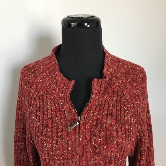 Y2K Liz Claiborne Speckled Rib Knit Zip Up Cardigan, L - Picture 4 of 8